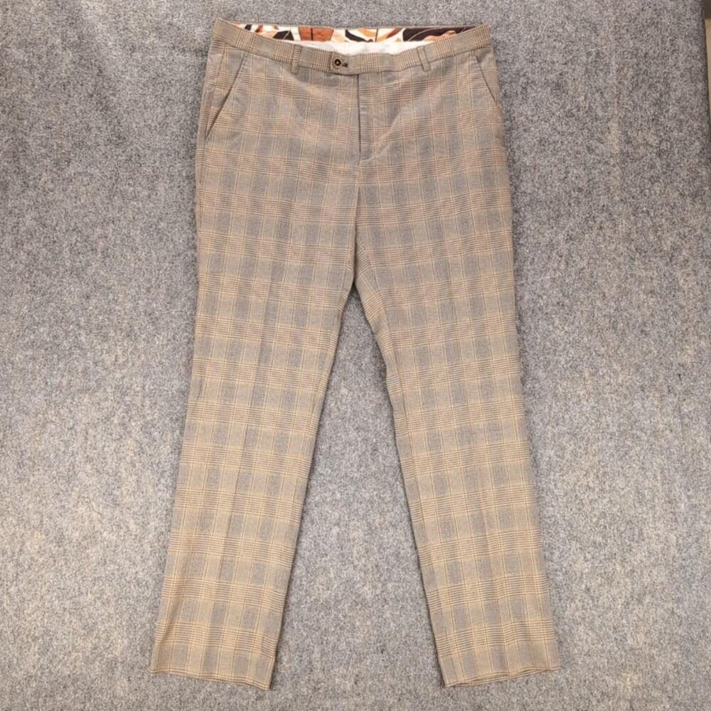 Paisley & Gray Pants Mens 36x32 Brown Plaid Slim Fit Dress Trousers Stretch